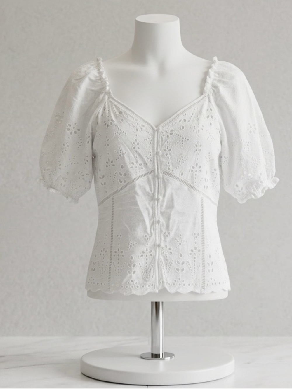 Liv Los Angeles White Eyelet Peasant Blouse - Classic Feminine Top